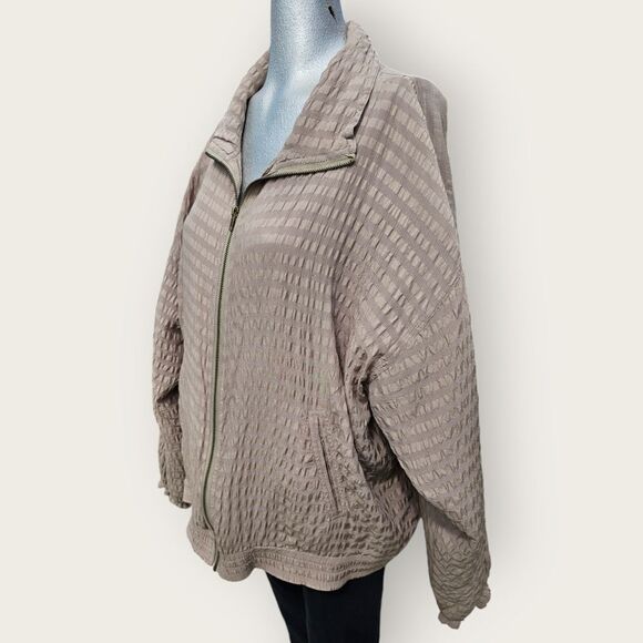 Vintage Passion Collections Oversized Silk Neutral Beige Zip Jacket Large - Picture 5 of 13